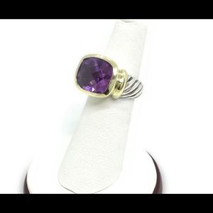 David Yurman 925 & 14k gold Large Noblesse Ring with Amethyst size 7.